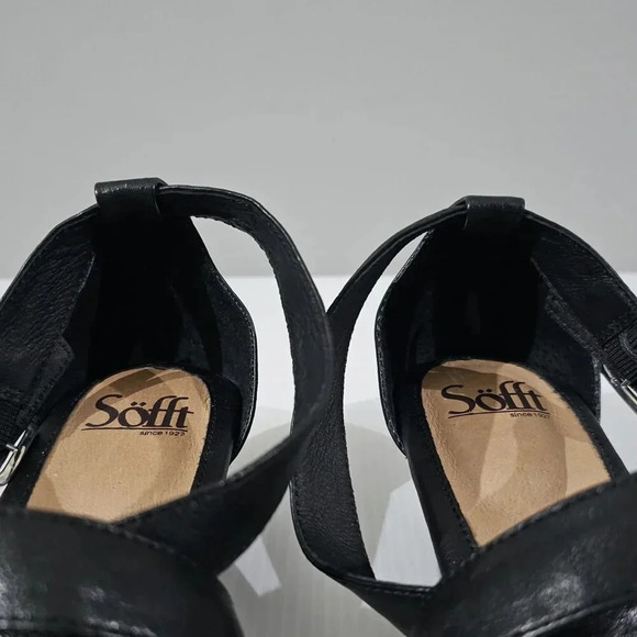NEW Sofft Innis Sandal Womens 9.5 Black Leather Cheetah Print Strappy Wedge - Picture 7 of 13